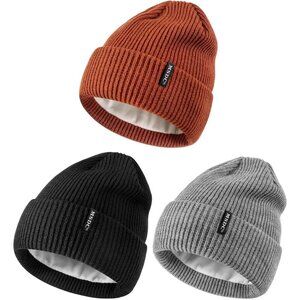 Women Black+gray+Orange 3-Pack Winter Beanie Hats Fleece Lined Warm SkullCaps